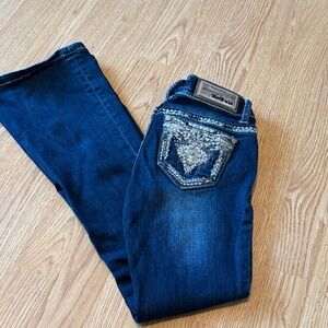 Grace in LA Dark Blue Boot Cut Jeans with Beaded Pocket